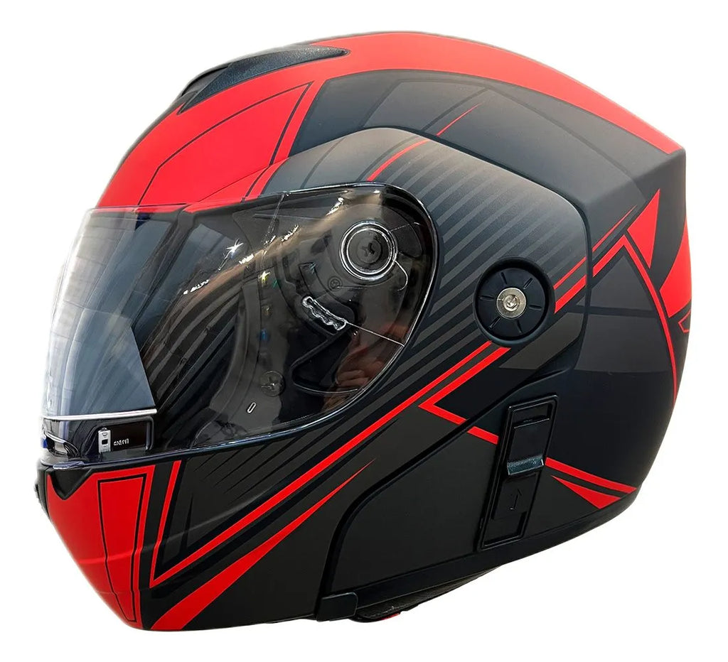 Casco Para Motociclista Abatible Rojo Kr Line