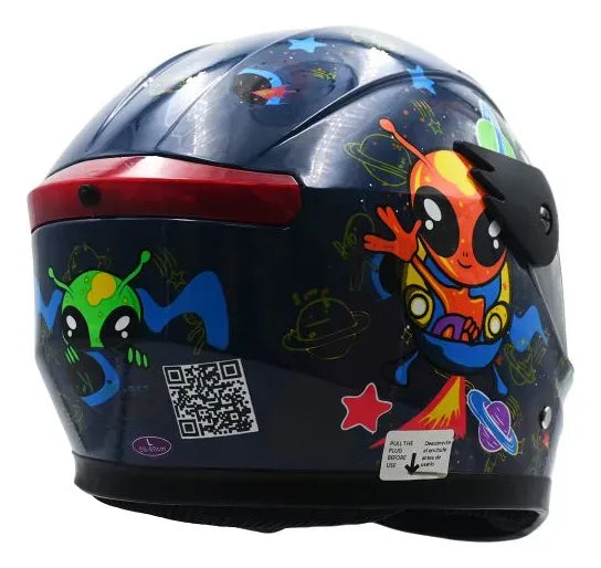 Casco Cerrado Infantil C/luz Brillante Baby Alien Azul