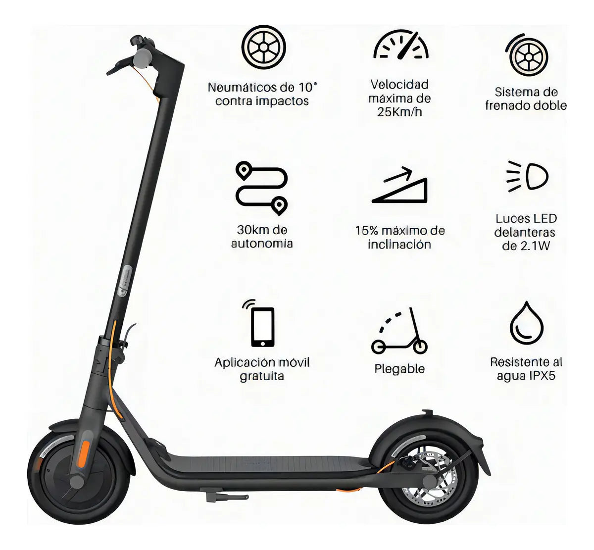 Scooter Eléctrico Segway F30 plegable Motor de 300W