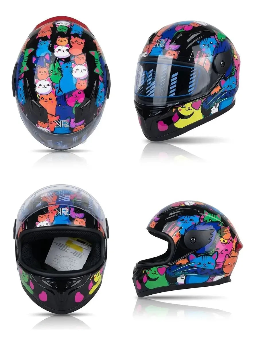 Casco Cerrado Infantil C/luz Brillante Gatitos