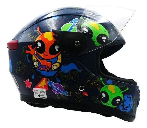 Casco Cerrado Infantil C/luz Brillante Baby Alien Azul