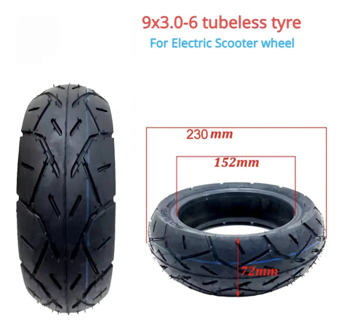 Llanta Neumatico 9x3.0-6 Tubeless Sin Cámara Para Patín Elec