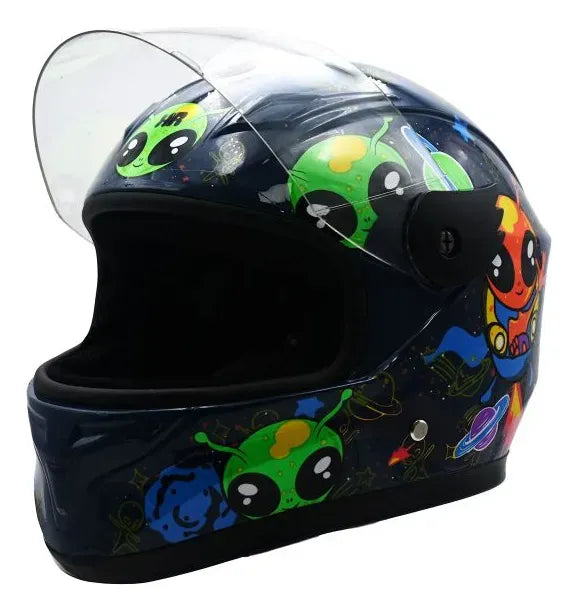 Casco Cerrado Infantil C/luz Brillante Baby Alien Azul