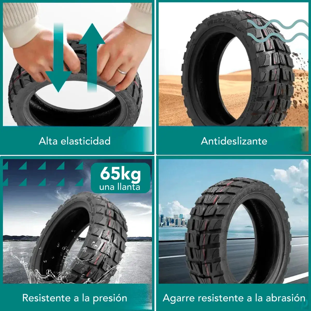 Llanta Tubeless 10x2.75-6.5 Todo Terreno Scooter Electrico
