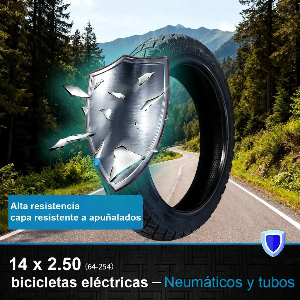 Llanta Neumática 14x2.50 Negra Antideslizante para Bici y Ebike