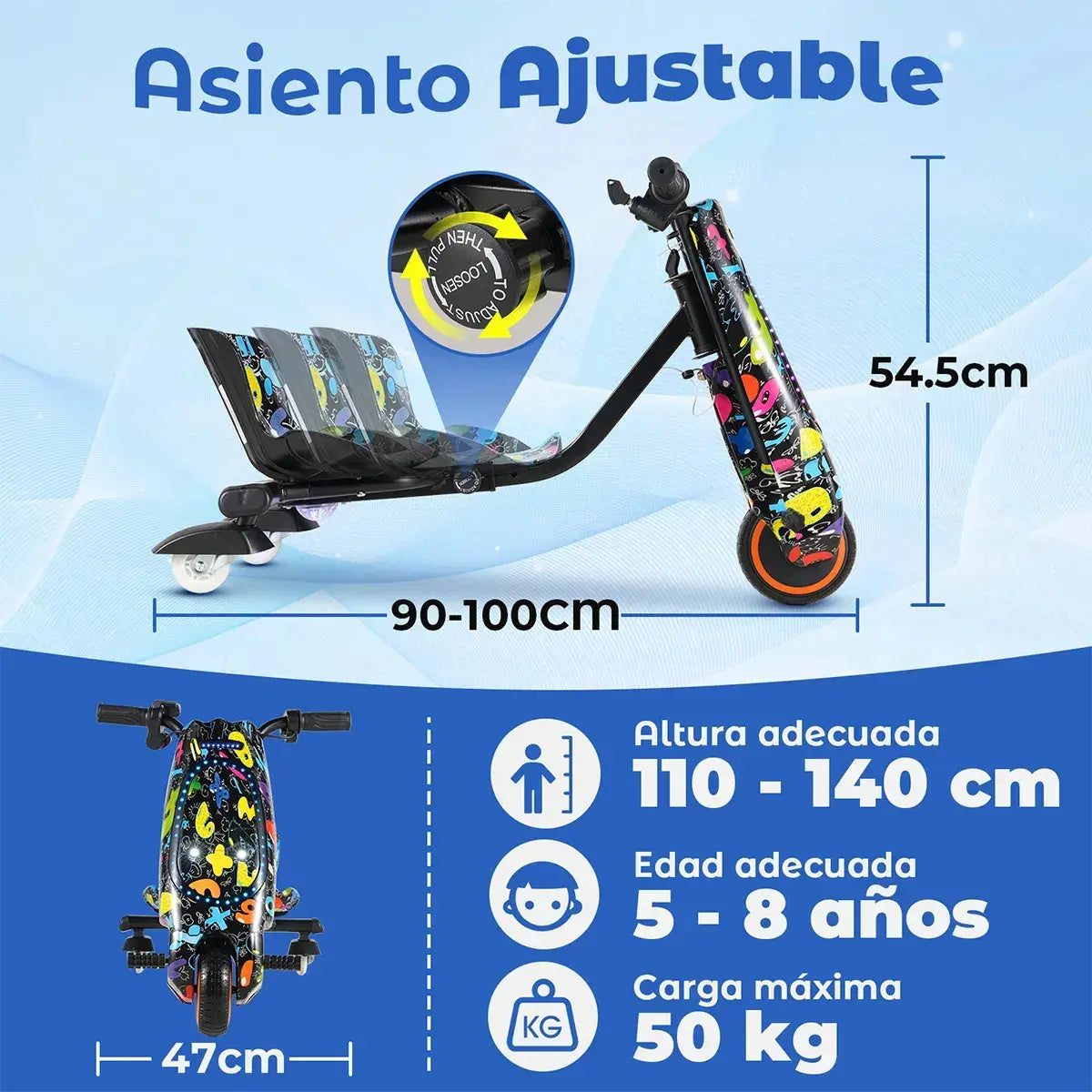 Triciclo Eléctrico Para Niños Montable Bluetooth Negro