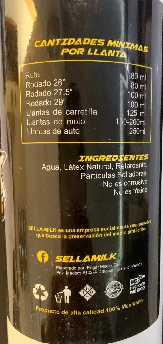 Sellamilk Sellador Llantas Tubeless No Inflamable 1L Uso en Motos y Bicicletas