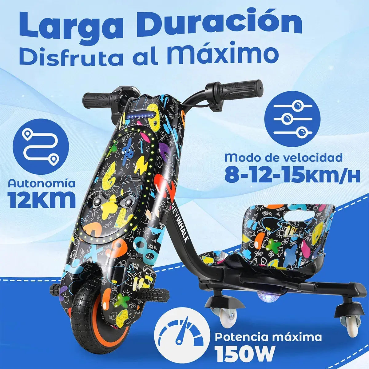 Triciclo Eléctrico Para Niños Montable Bluetooth Negro