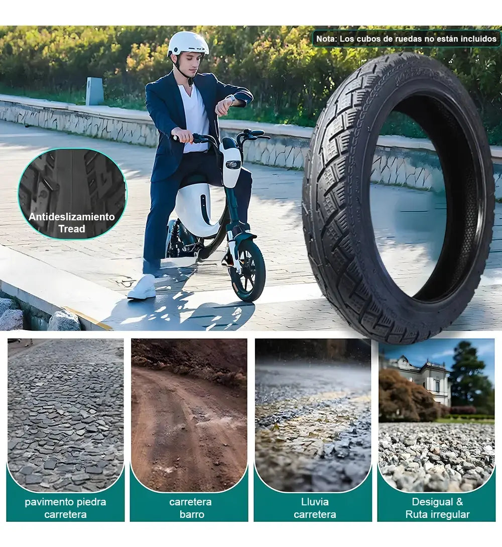 Llanta Neumática 14x2.50 Negra Antideslizante para Bici y Ebike