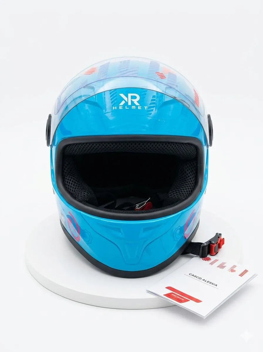 Casco Cerrado Infantil C/luz Brillante Paletas Celeste