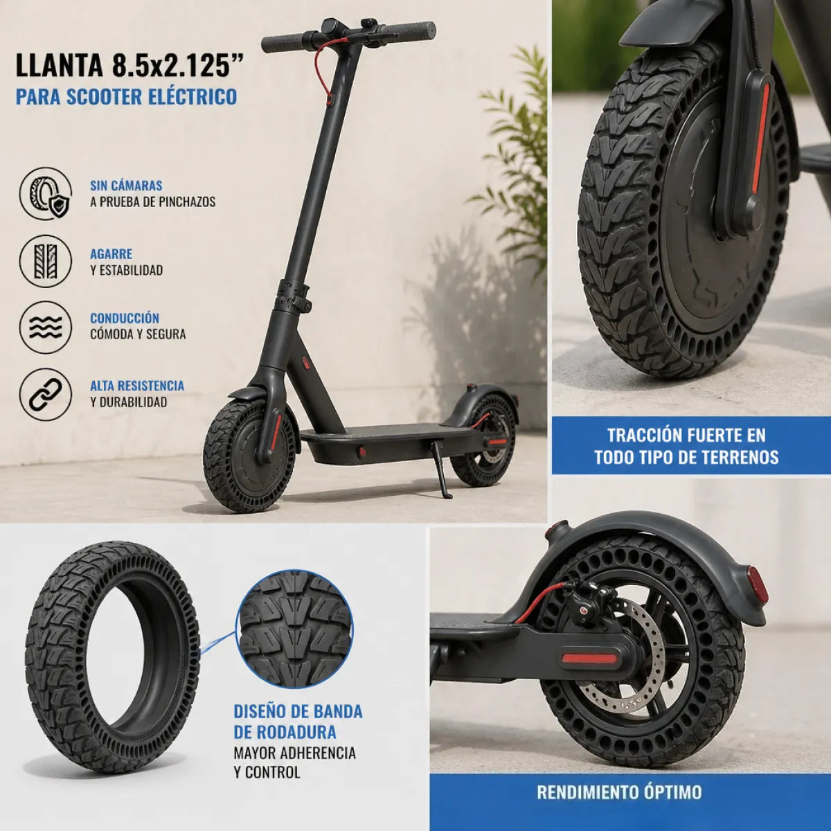 Llanta Sólida Todo Terreno Para Scooter Eléctrico 8.5in