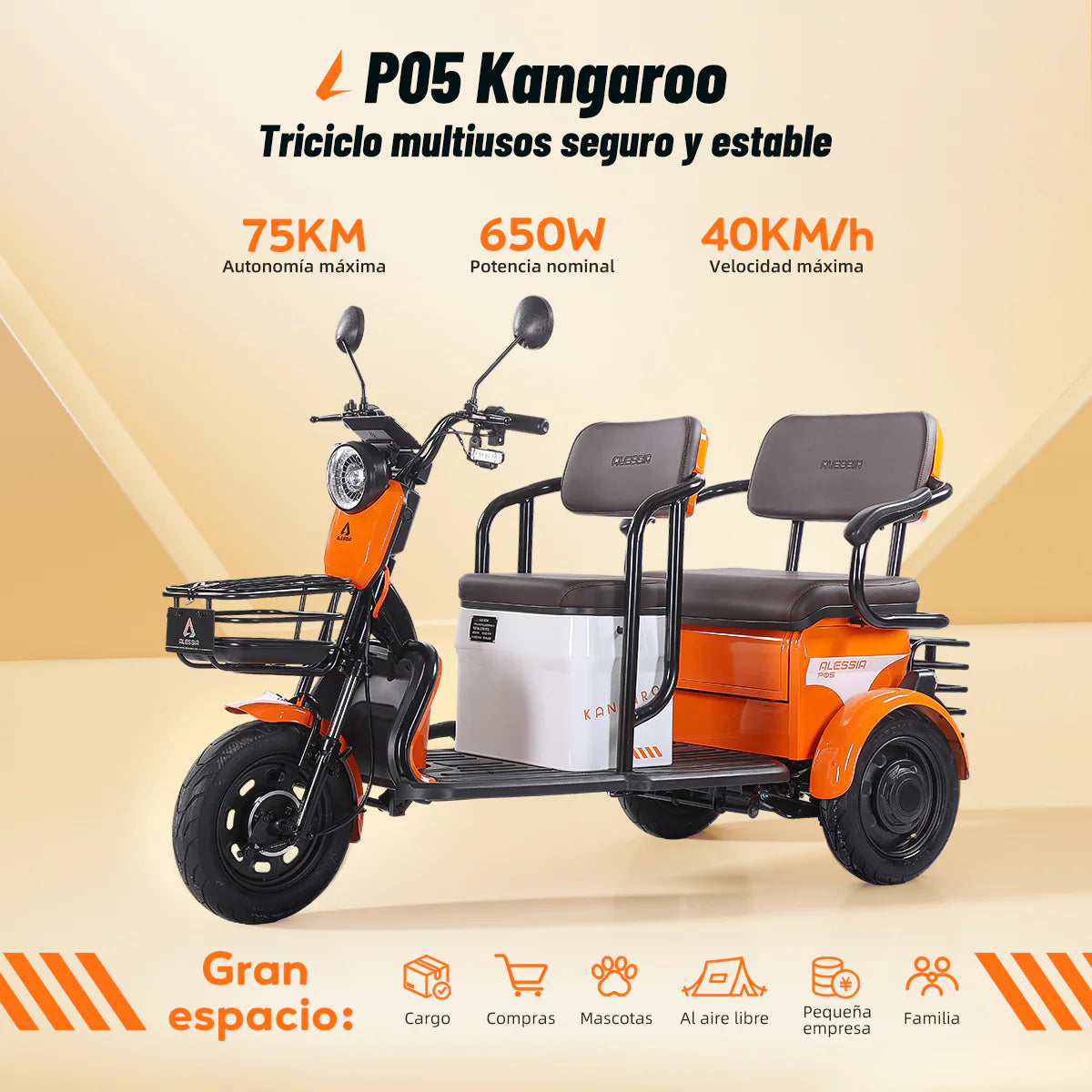 Bicicleta Eléctrica Alessia P05 Kangaroo 72v 650w