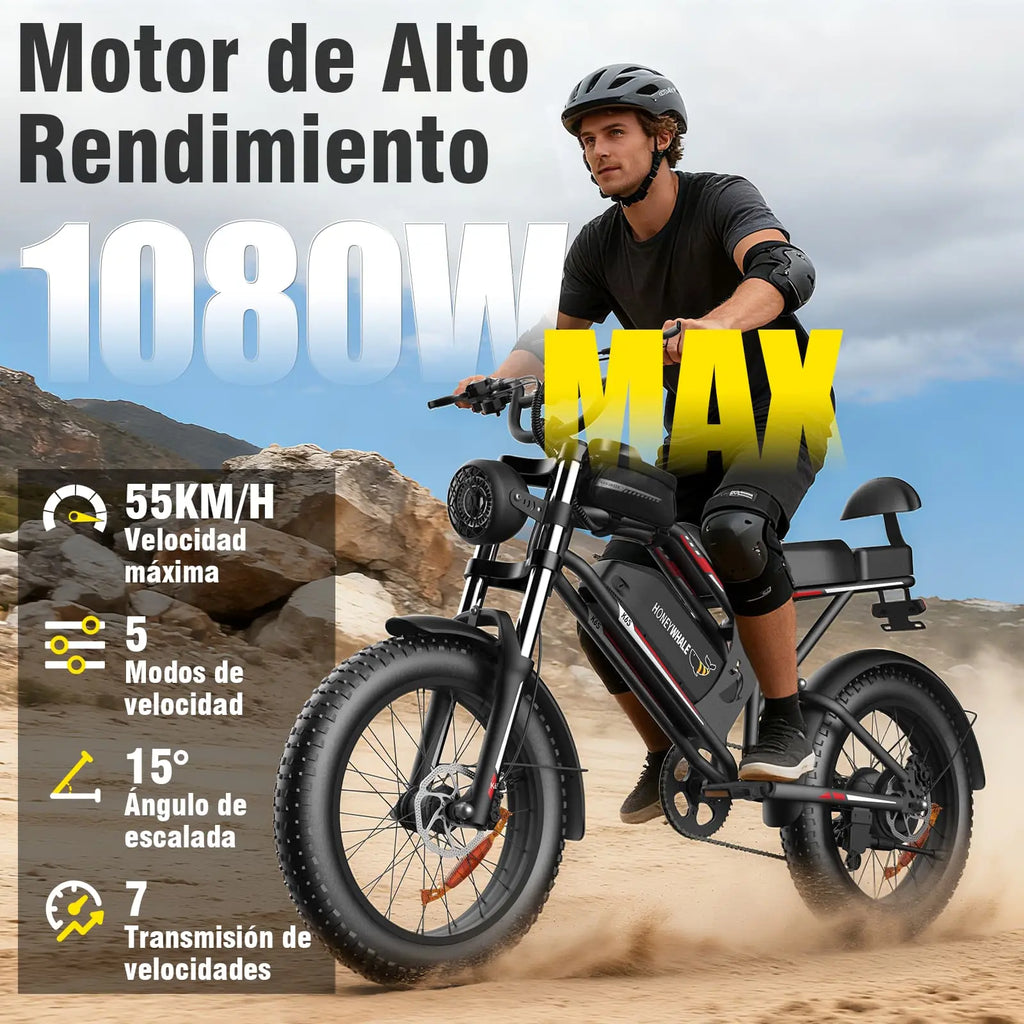 K6S Bicicleta Eléctrica 48KM/H-1080W-45KM-15AH-(MAX)