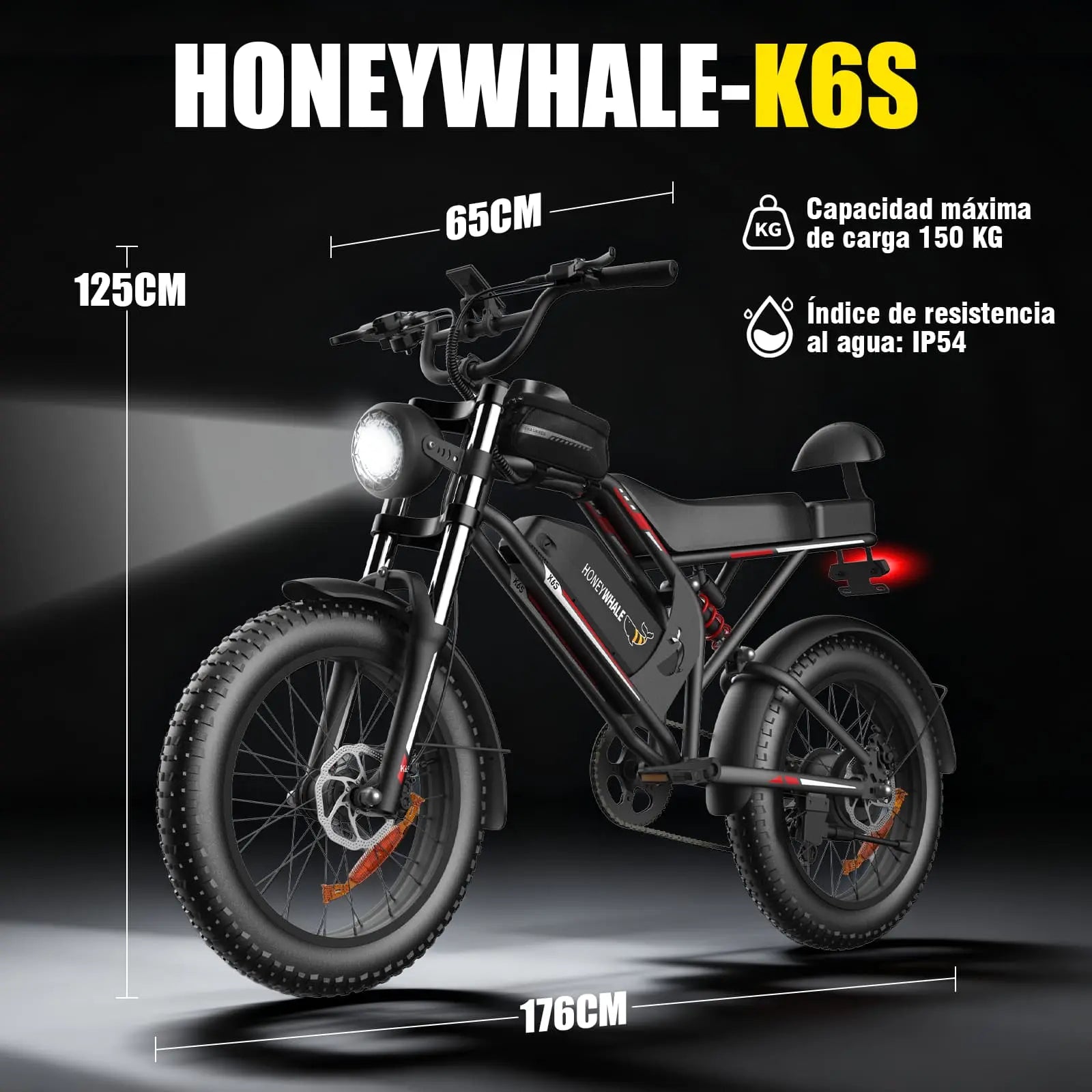 K6S Bicicleta Eléctrica 48KM/H-1080W-45KM-15AH-(MAX)