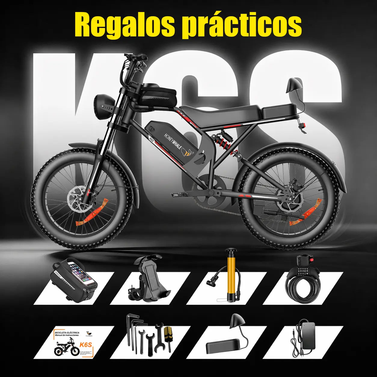 K6S Bicicleta Eléctrica 48KM/H-1080W-45KM-15AH-(MAX)