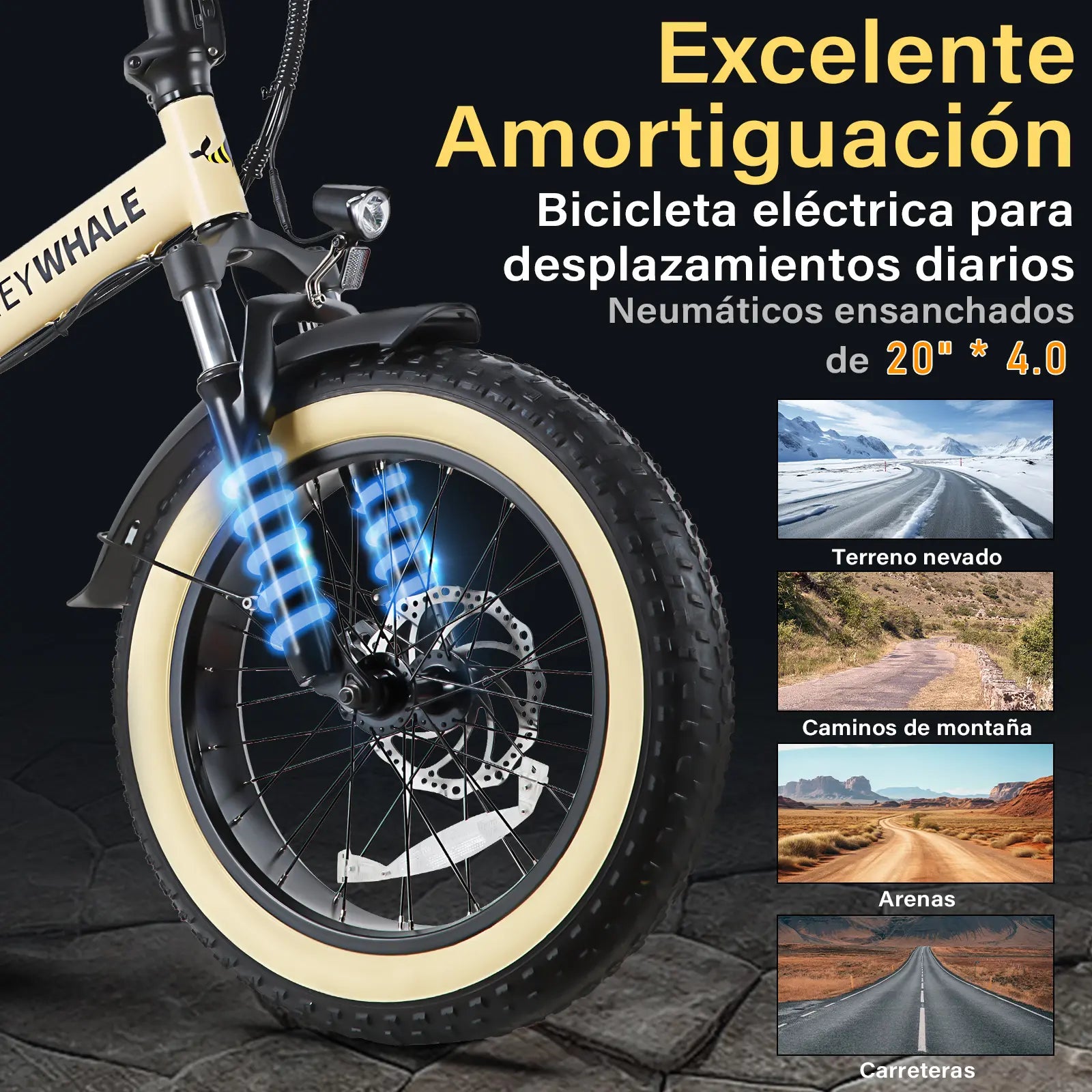 Bicicleta Electrica Plegable Honey Whale F6 Amarillo