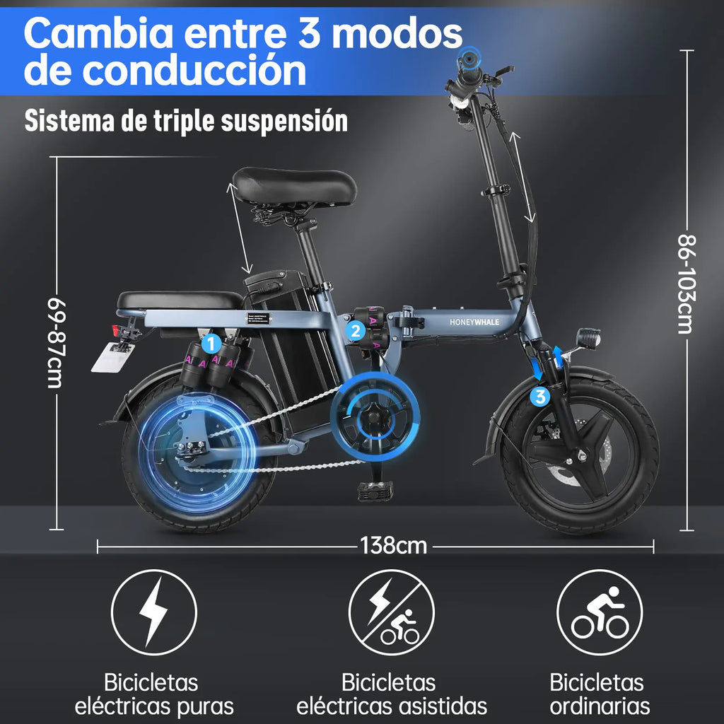Bicicleta Eléctrica Plegable Honey Whale S6-S Pro