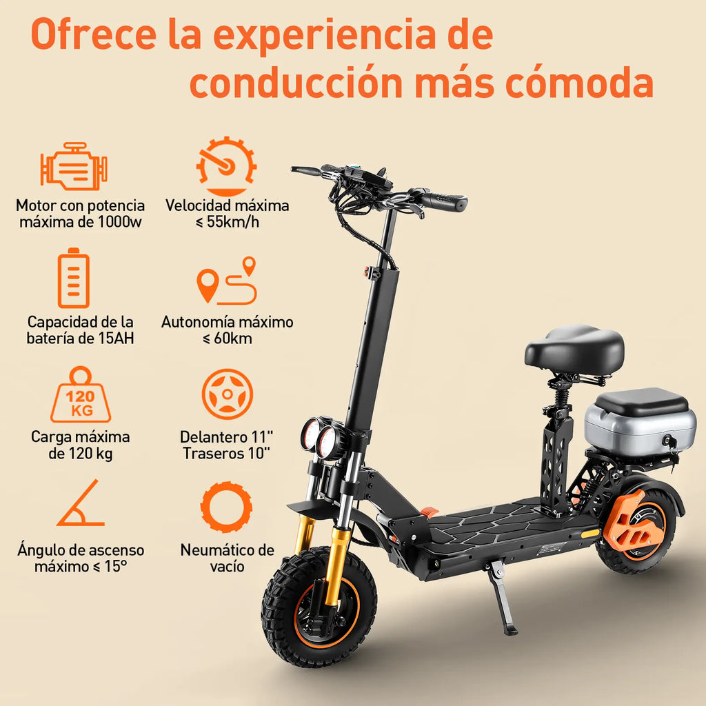 Scooter Eléctrico Para Adultos H3 Honey Whale 55 Km/h 1000w Negro Con Naranja