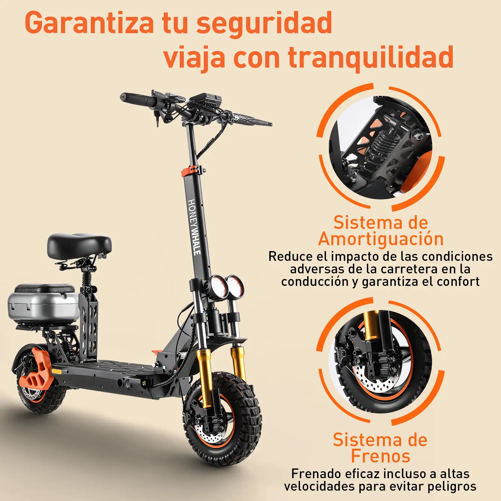 Scooter Eléctrico Para Adultos H3 Honey Whale 55 Km/h 1000w Negro Con Naranja