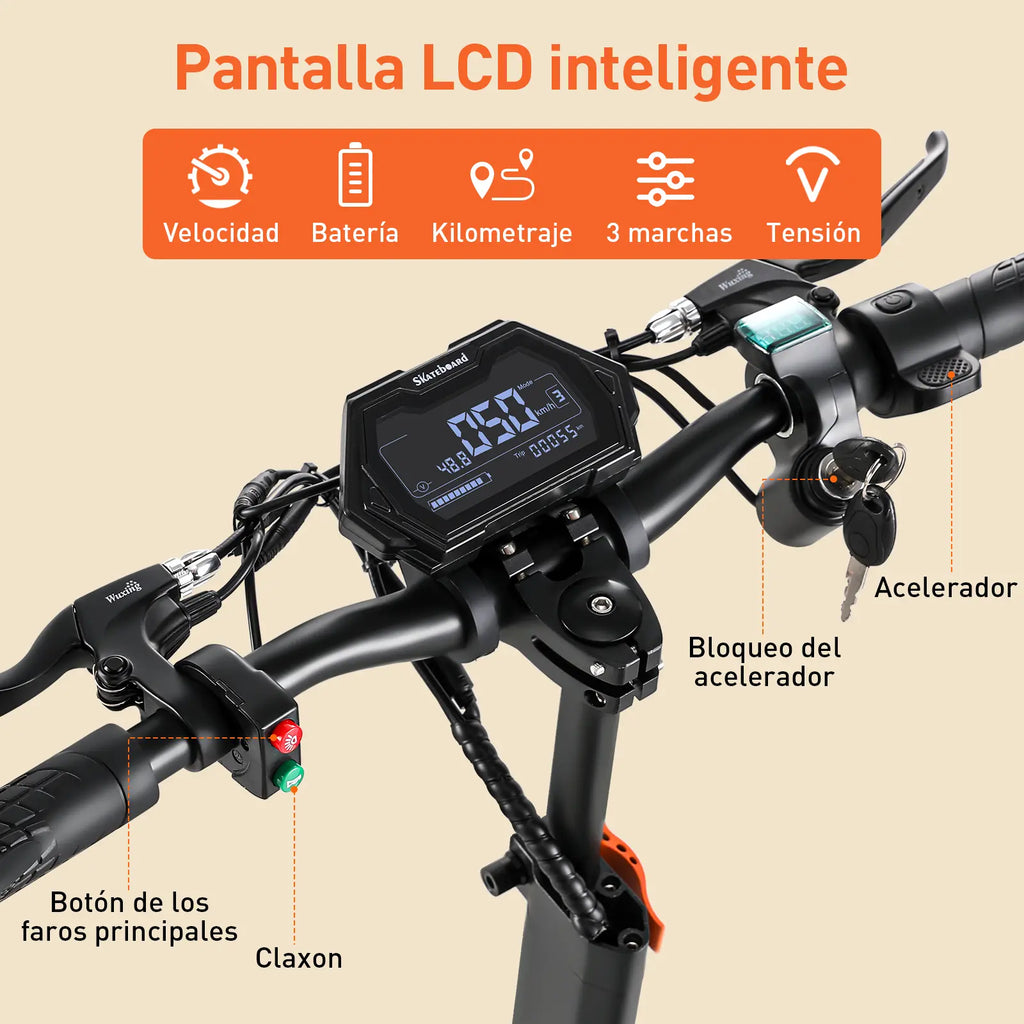 Scooter Eléctrico Para Adultos H3 Honey Whale 55 Km/h 1000w Negro Con Naranja