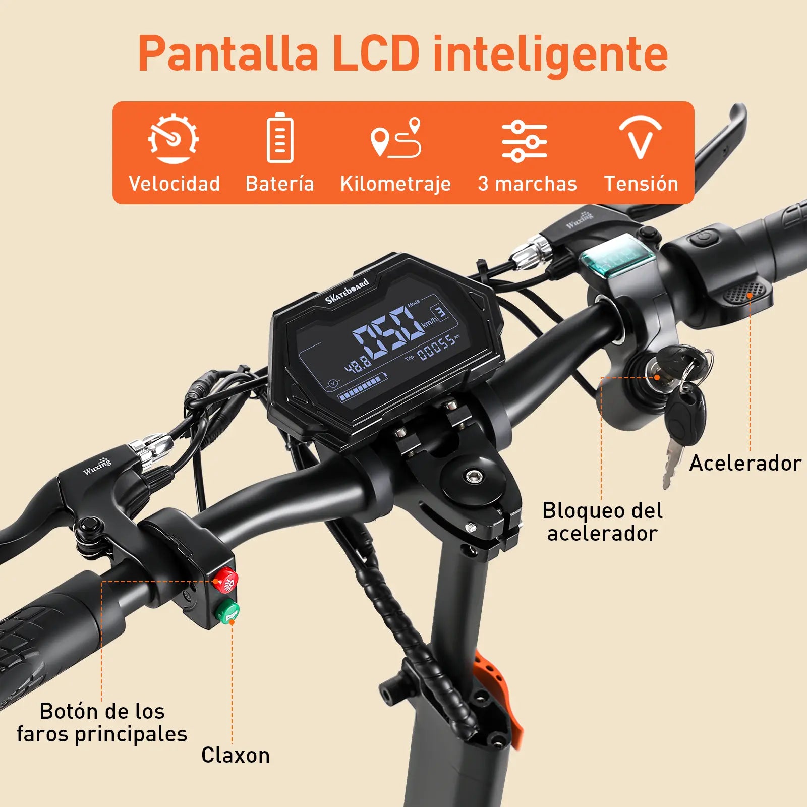Scooter Eléctrico Para Adultos H3 Honey Whale 55 Km/h 1000w Negro Con Naranja