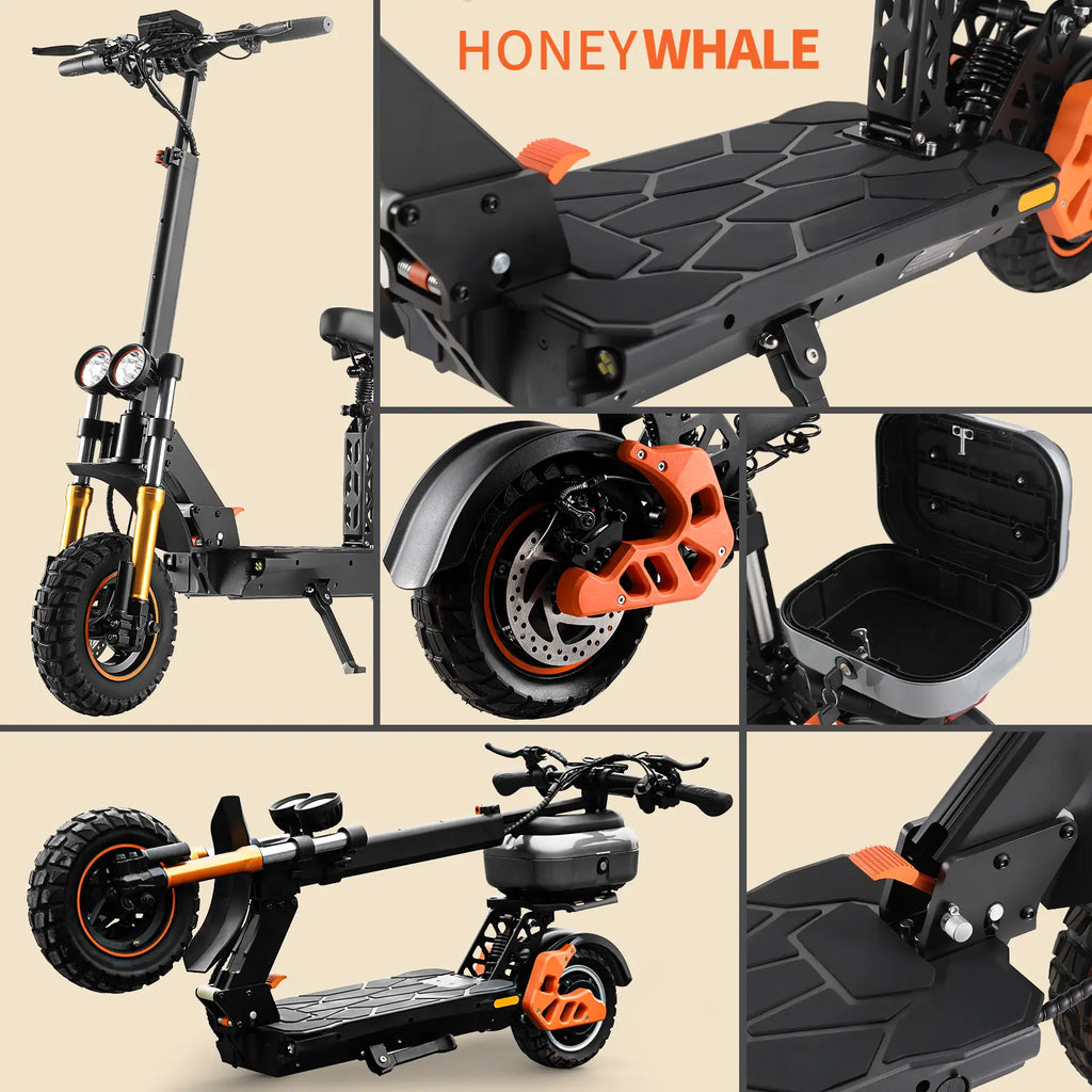 Scooter Eléctrico Para Adultos H3 Honey Whale 55 Km/h 1000w Negro Con Naranja